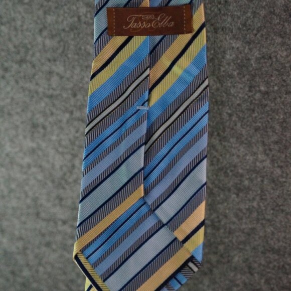 Tasso Elba Men’s Silk Tie Multicolor Diagonal Stripe Blue Yellow Neckwear - Picture 3 of 3